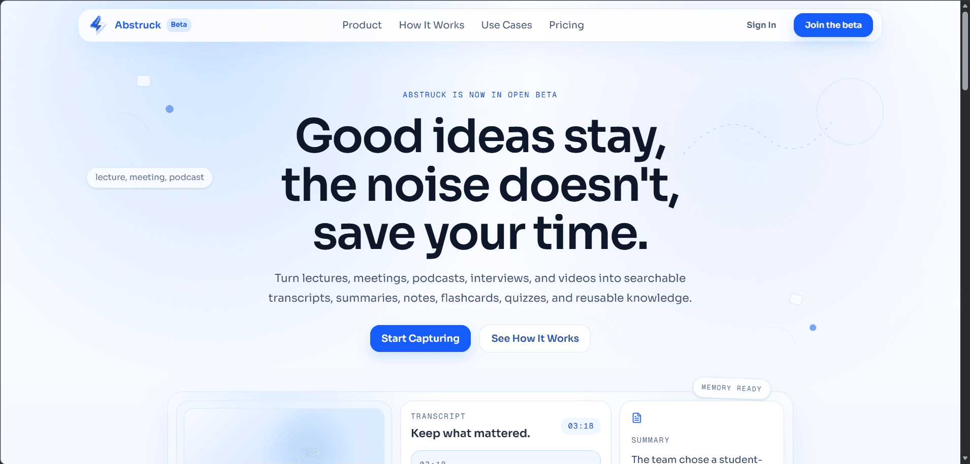 Abstruck knowledge workspace landing page