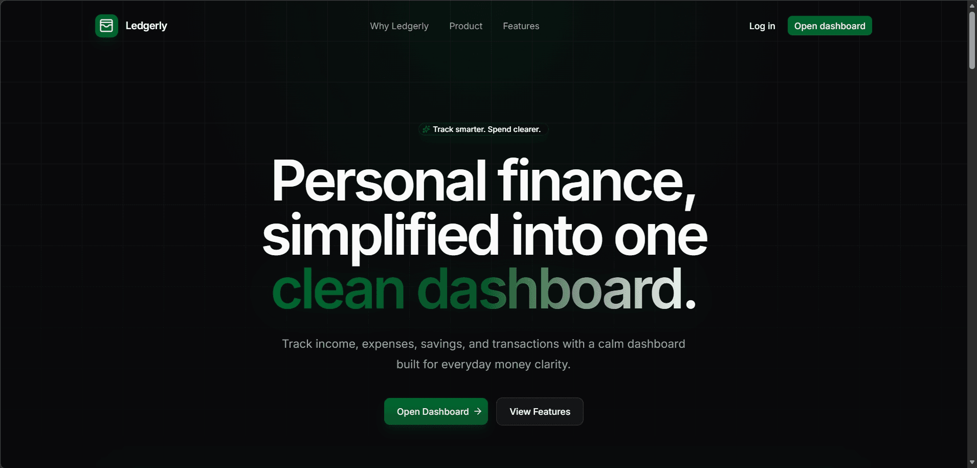 Ledgerly personal finance dashboard landing page