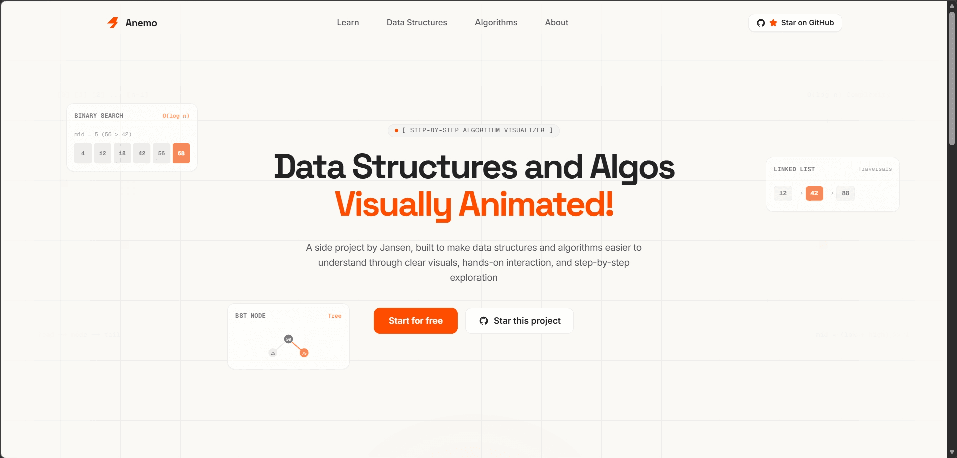 Anemo data structures and algorithms learning platform
